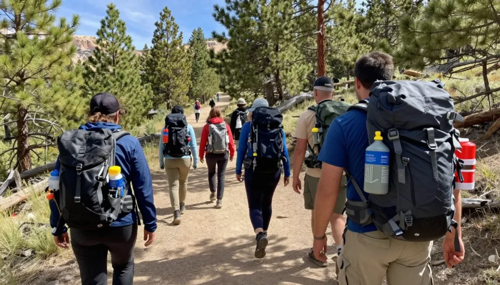 Hikers with proper safety gear on Pine Valley trail Hikers with proper safety gear on Pine Valley trail