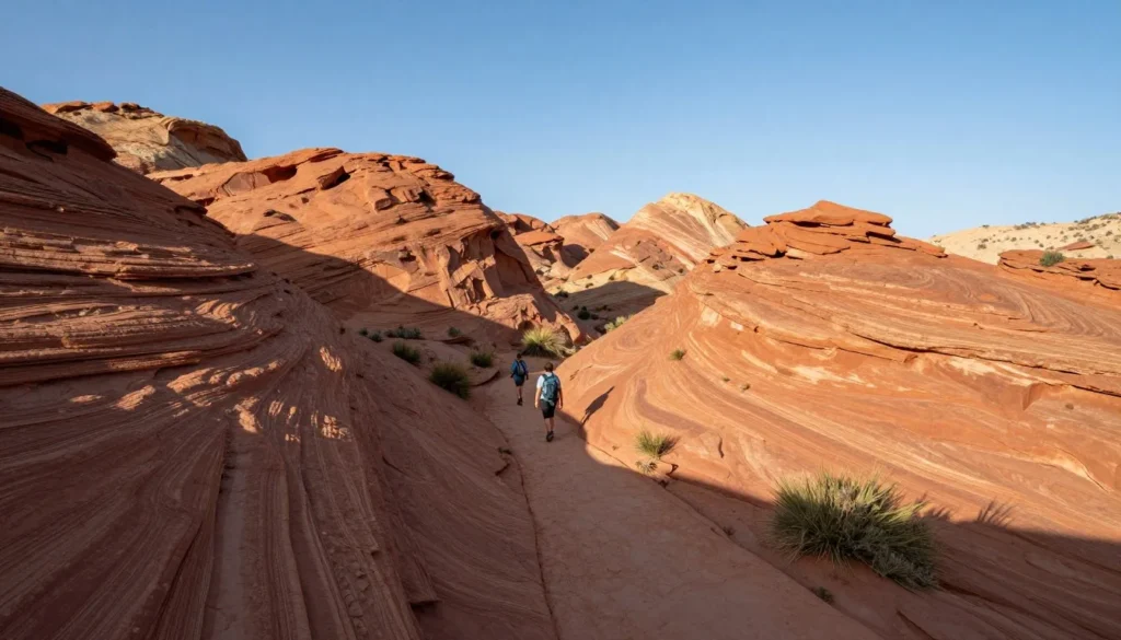 Hiking trail through red rock formations at Spring Mountain Ranch State Park Nevada