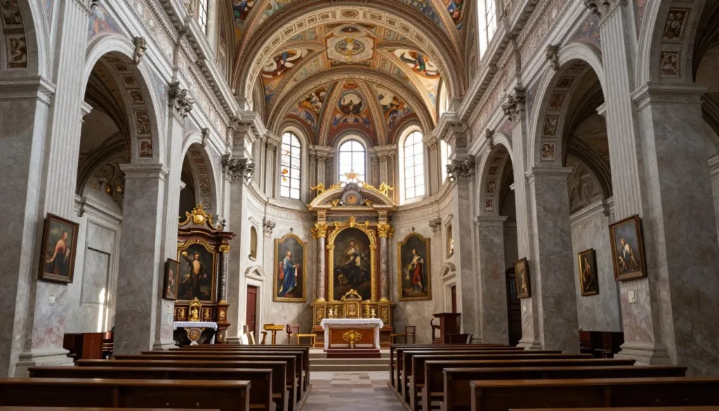 Historic Italian church or cathedral interior near Lake Garda with religious art and architecture Historic Italian church or cathedral interior near Lake Garda with religious art and architecture