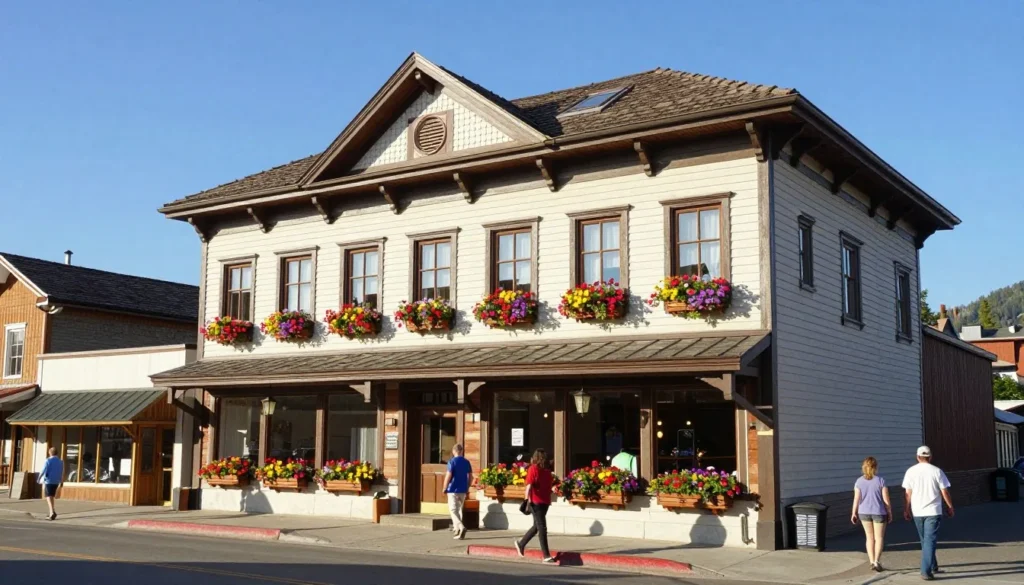 Historic Main Street building in Midway with Swiss architecture
