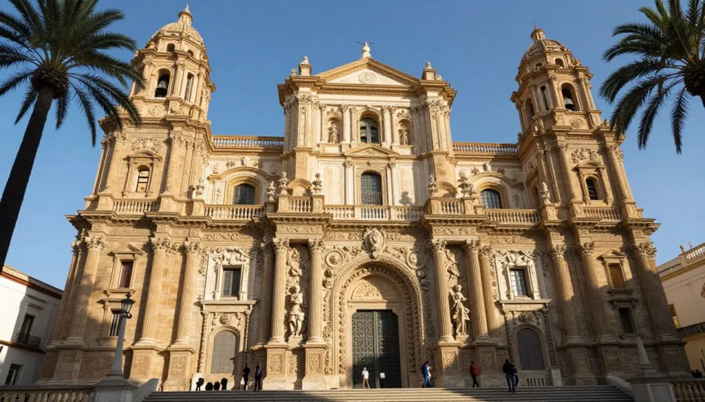 Historic Malaga Cathedral facade with Renaissance architecture