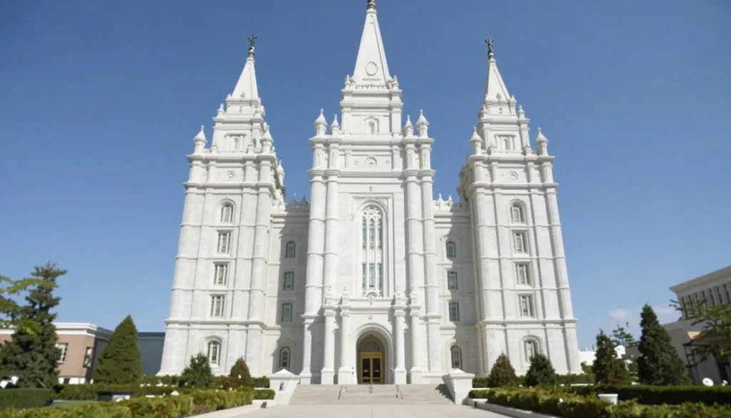 Historic Mormon Temple in Manti with architectural details visible