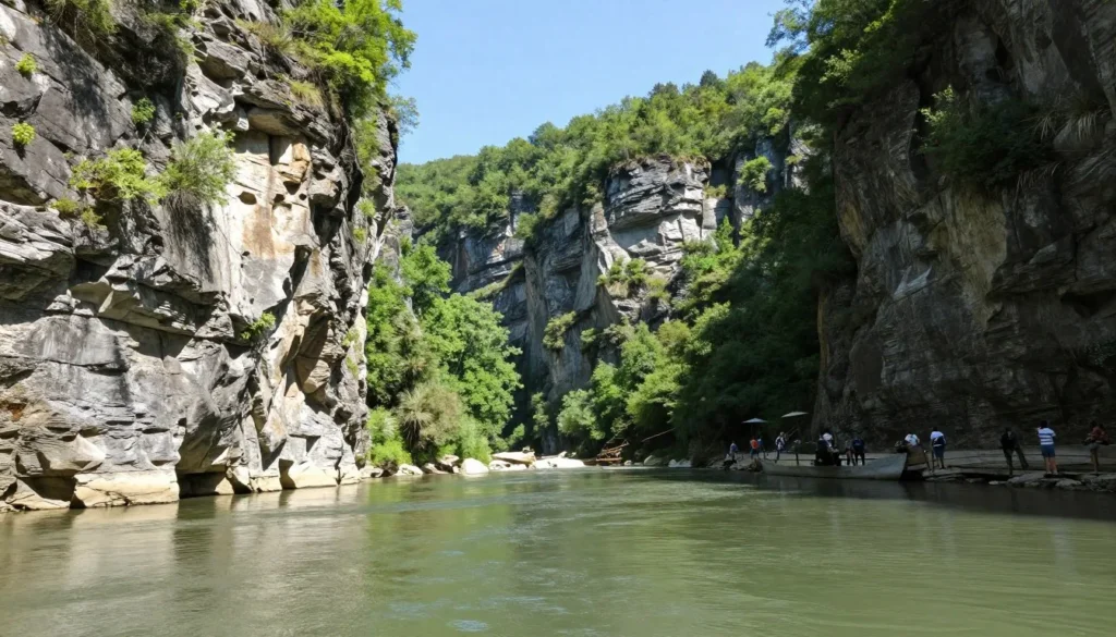 Historic Narrows of the Harpeth with towering limestone cliffs and calm river waters Historic Narrows of the Harpeth with towering limestone cliffs and calm river waters