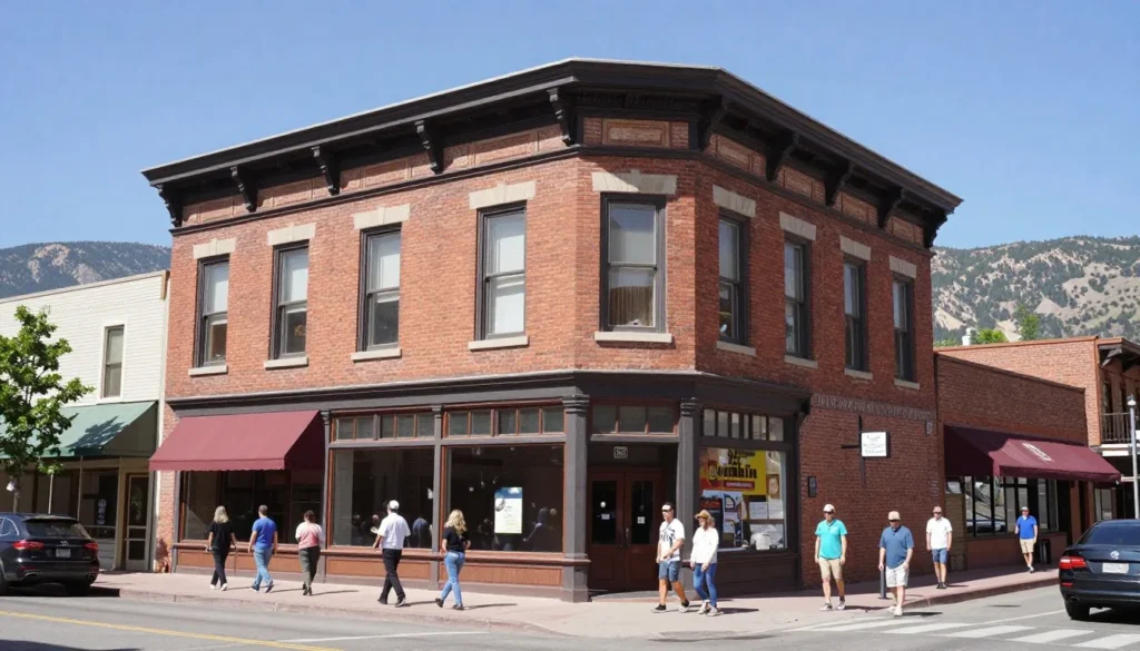 Historic Victorian building in downtown Durango with mountain backdrop Historic Victorian building in downtown Durango with mountain backdrop