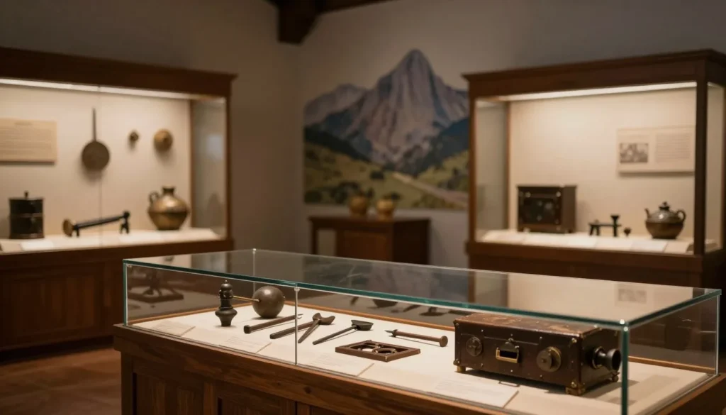 Historic Western artifacts display in mountain museum