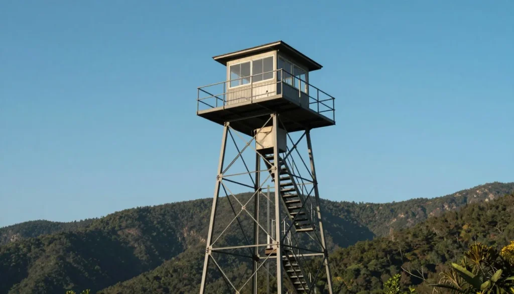 Historic fire tower structure at Doe Mountain