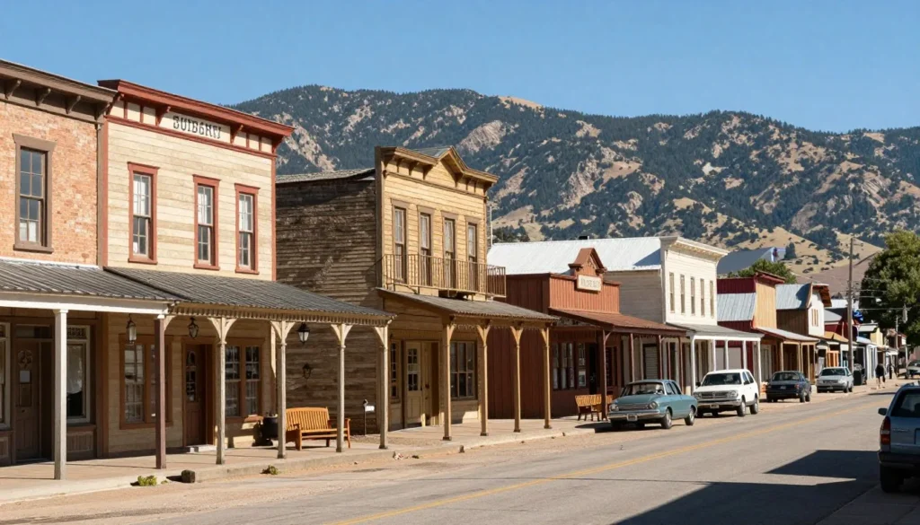 Historic mining town street with preserved old buildings in Austin Nevada