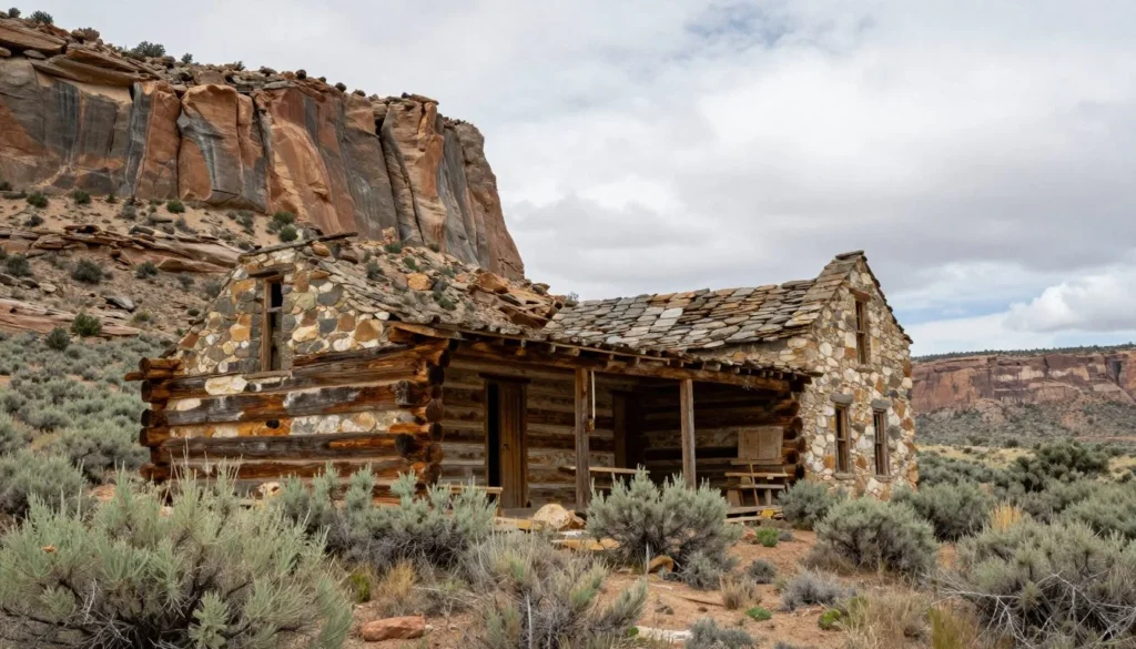 Historic ranch building ruins in Nine Mile Canyon showing early settlement period Historic ranch building ruins in Nine Mile Canyon showing early settlement period