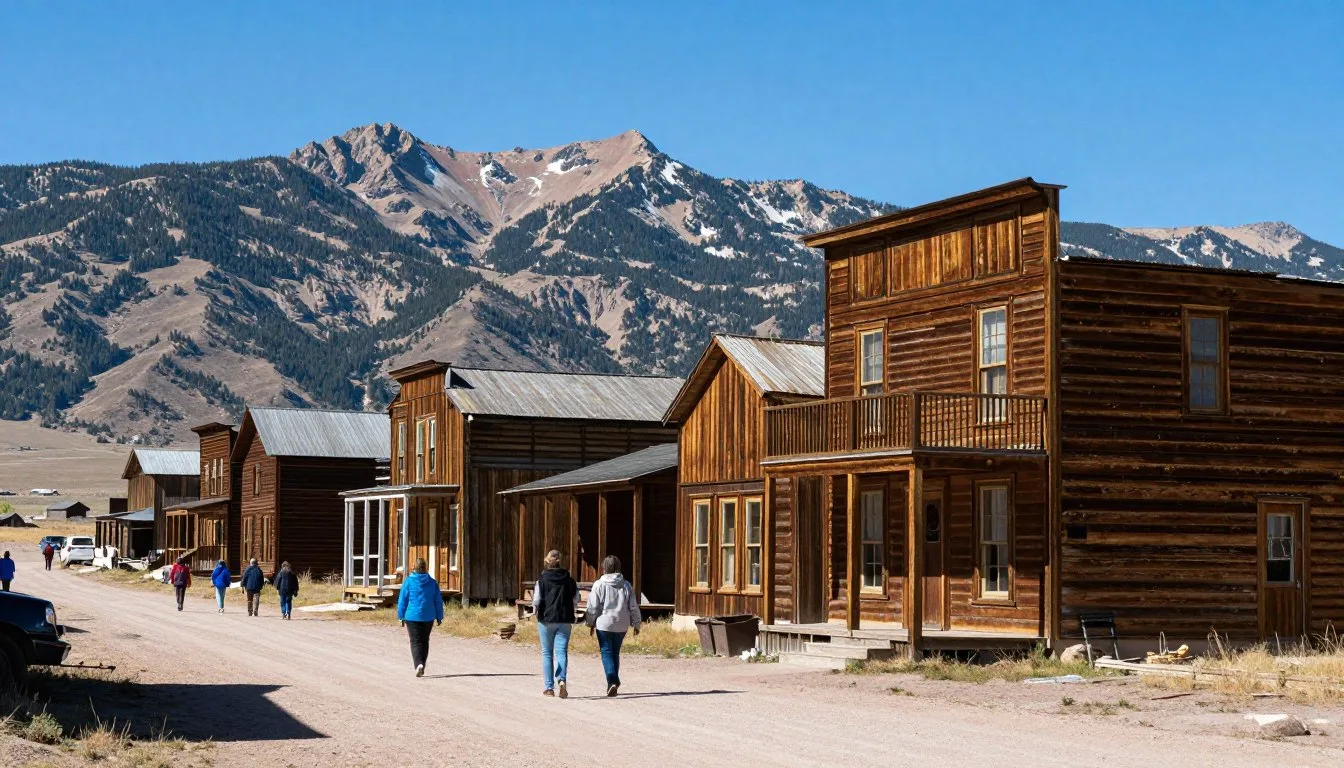 Historic-wooden-buildings-and-mountain-peaks-in-Tincup-Colorado Historic wooden buildings and mountain peaks in Tincup Colorado