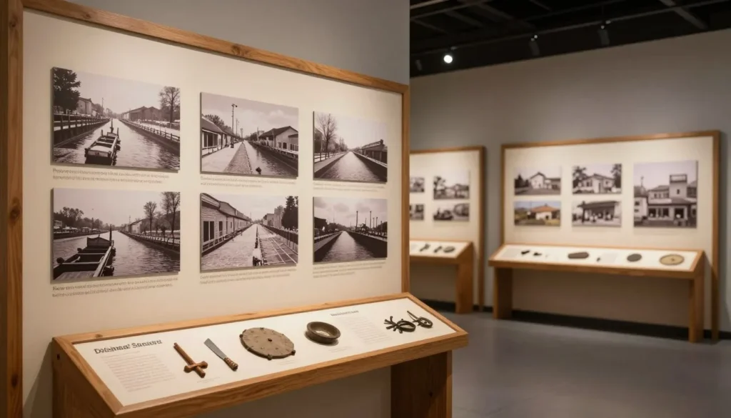 Historical exhibit inside Dismal Swamp State Park visitor center showing canal history Historical exhibit inside Dismal Swamp State Park visitor center showing canal history