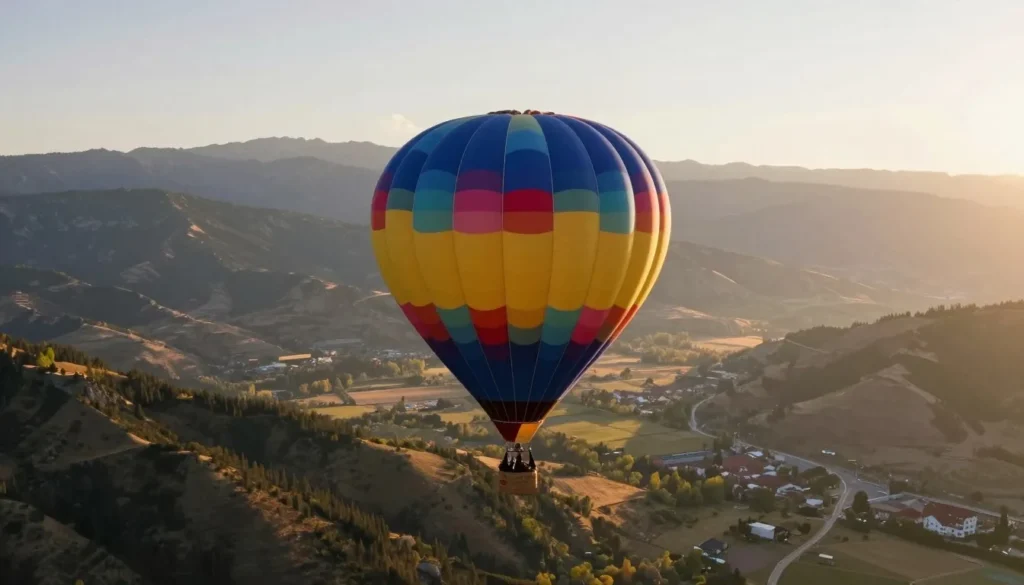 Hot air balloon floating over Park City valley at sunrise Hot air balloon floating over Park City valley at sunrise