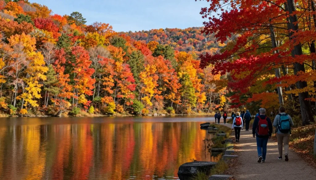 Indian Mountain State Park during autumn with colorful foliage around lake Indian Mountain State Park during autumn with colorful foliage around lake