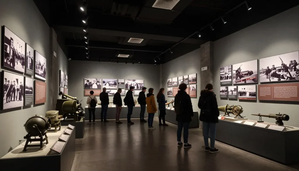 Interior of Warsaw Uprising Museum showing historical exhibits and artifacts