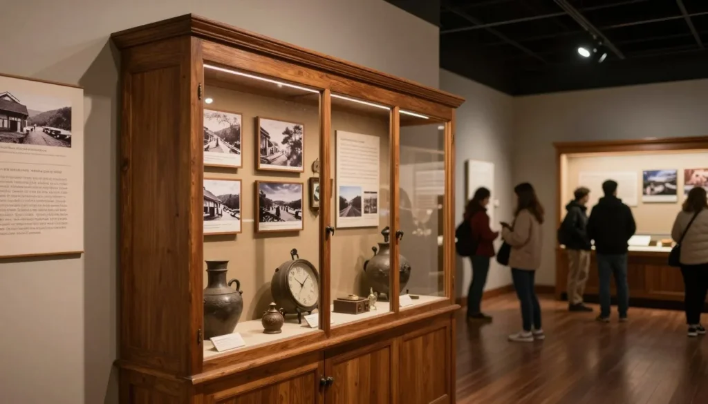 Interior of mountain history museum with artifacts and exhibits Interior of mountain history museum with artifacts and exhibits