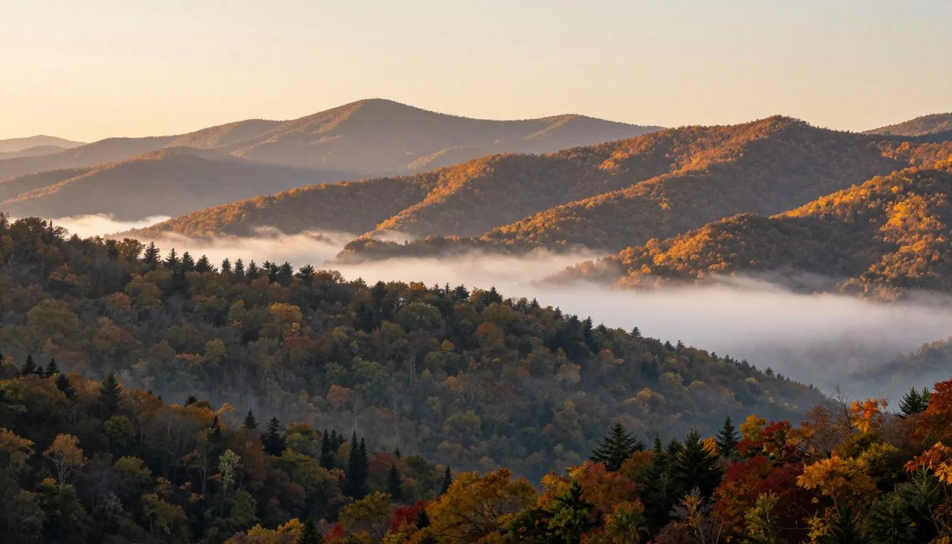 Iron Mountains Tennessee scenic mountain landscape with morning fog rolling through valleys