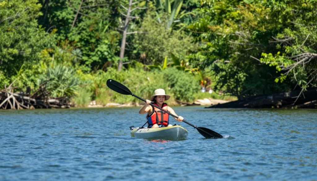 Kayaker exploring scenic cove at Goose Island Tennessee Kayaker exploring scenic cove at Goose Island Tennessee