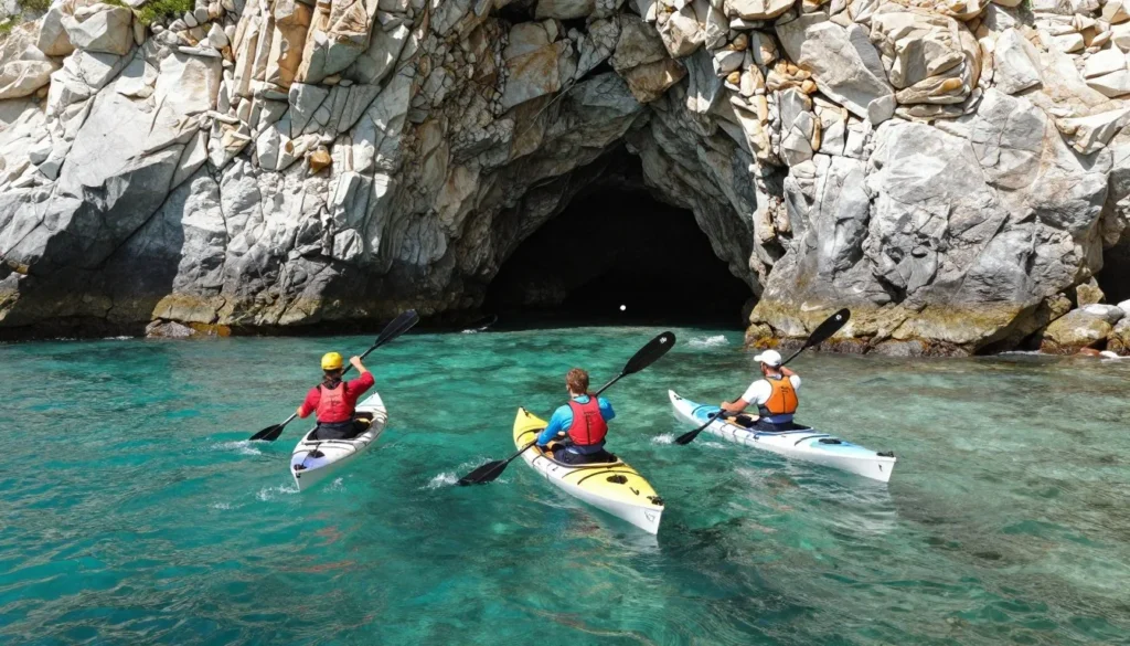 Kayakers exploring coastal caves near Cadaques