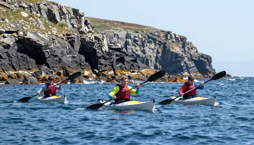 Kayakers exploring coastal waters near Dingle Peninsula Ireland