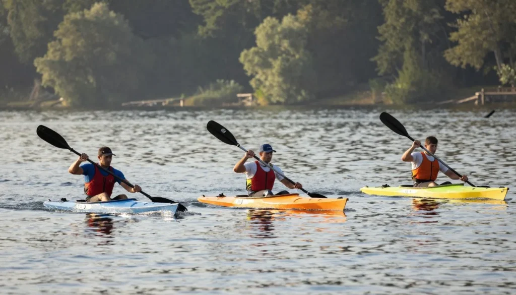 Kayakers on calm cove waters at Island Cove Tennessee Kayakers on calm cove waters at Island Cove Tennessee