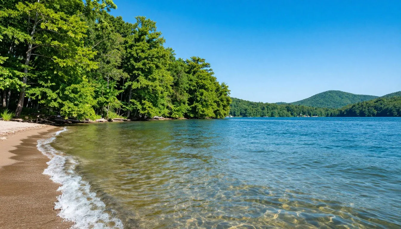 Kellys Island Tennessee scenic lakeside view with lush greenery