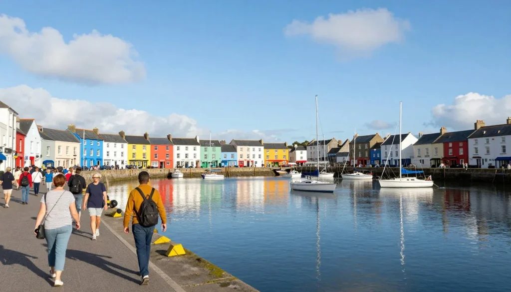 Kinsale harbor on a perfect summer day with blue sky and fluffy clouds
