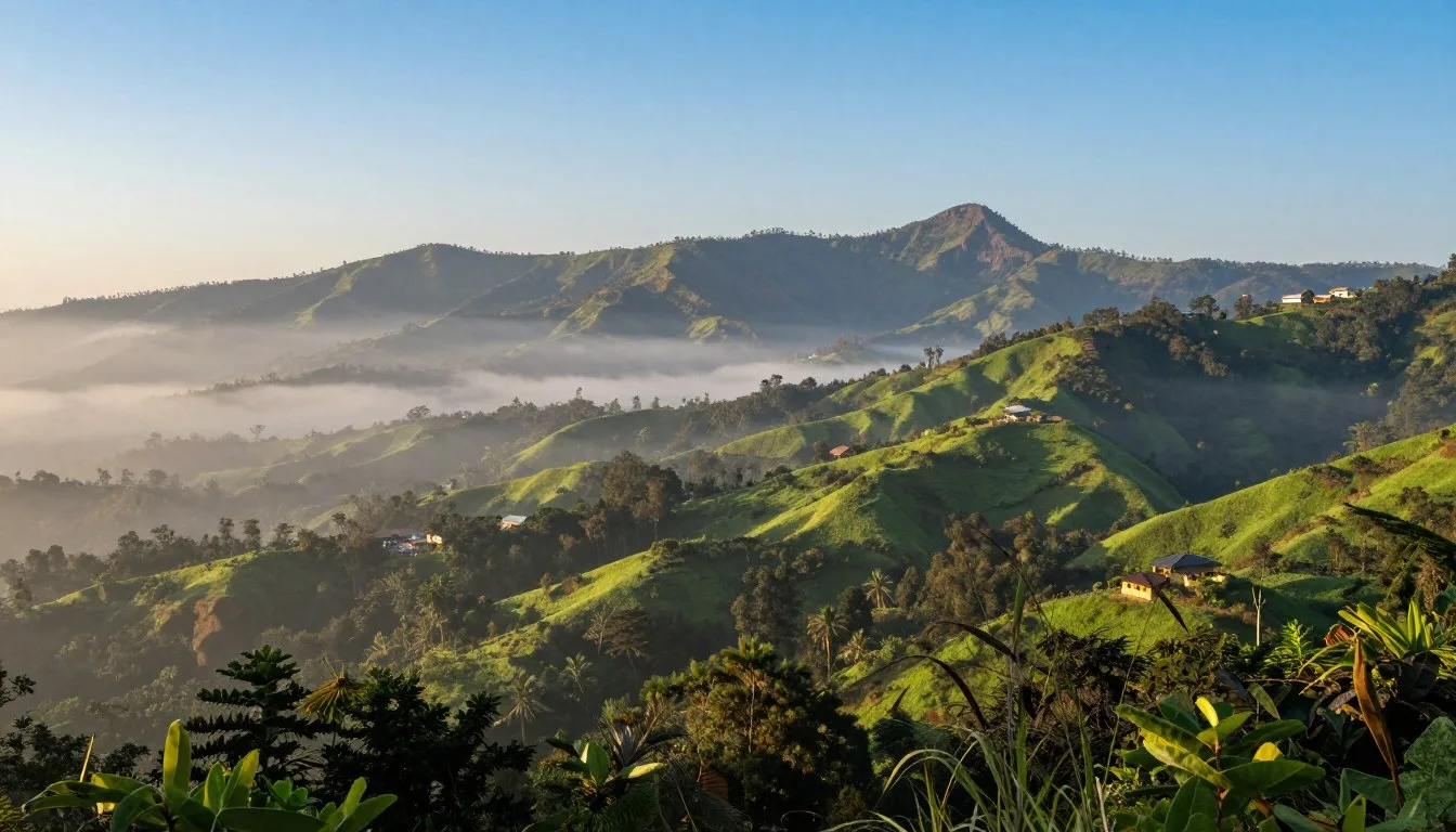 Kodaikanal hill station panoramic view with misty valleys and green hills