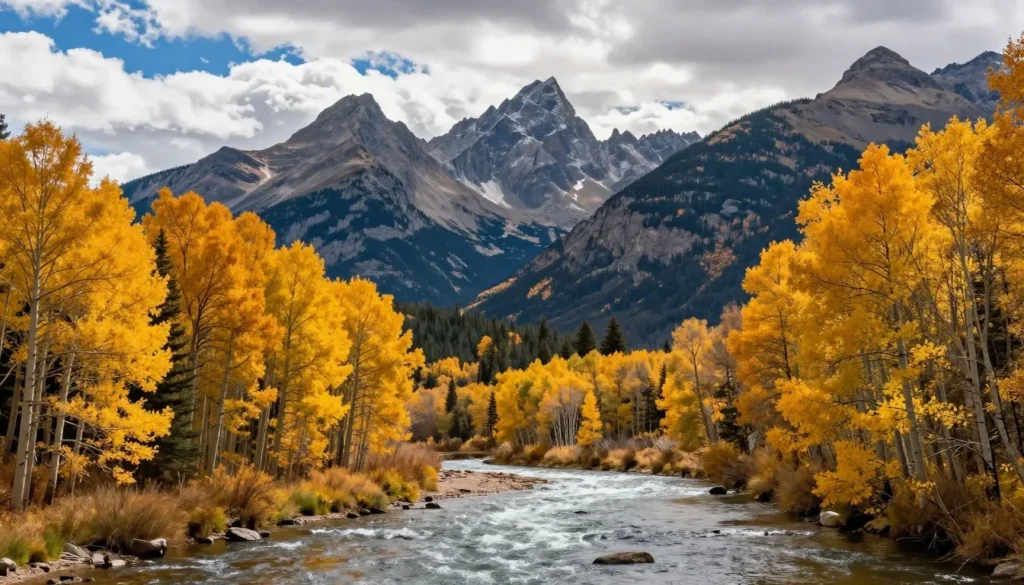 Lake Fork Road scenic drive with aspen trees and mountain views in Colorado Lake Fork Road scenic drive with aspen trees and mountain views in Colorado