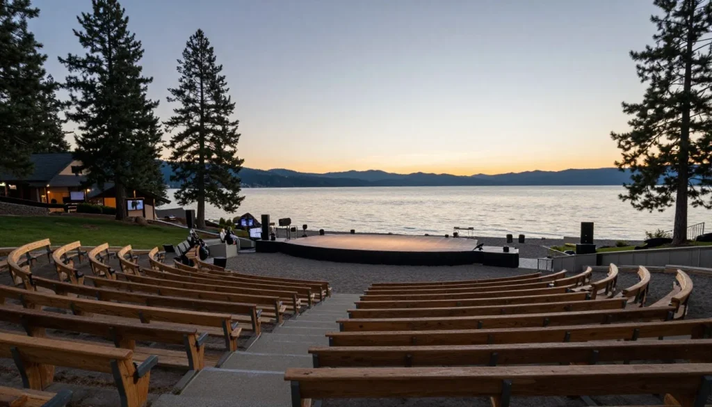 Lake Tahoe Shakespeare Festival outdoor amphitheater setup at Sand Harbor