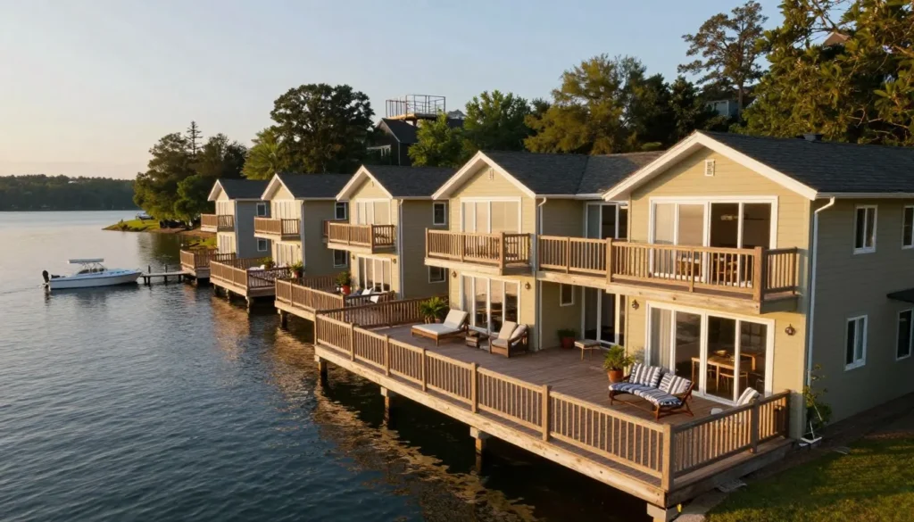 Lakeside resort accommodations with scenic water views Lakeside resort accommodations with scenic water views