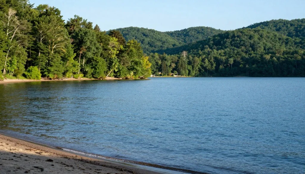 Land Between the Lakes National Recreation Area showing forested shoreline Land Between the Lakes National Recreation Area showing forested shoreline