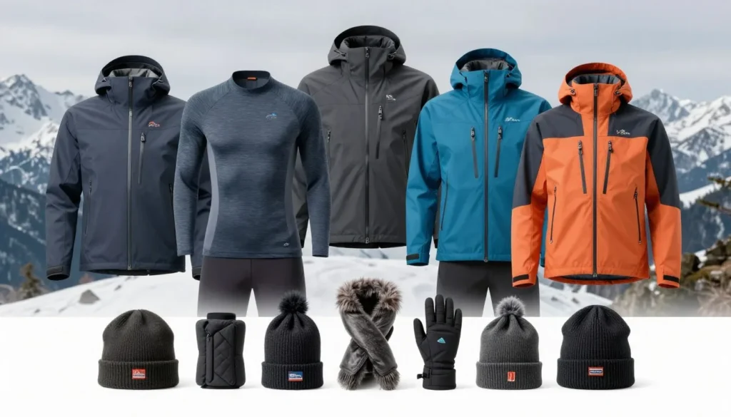 Layered outdoor clothing for mountain weather