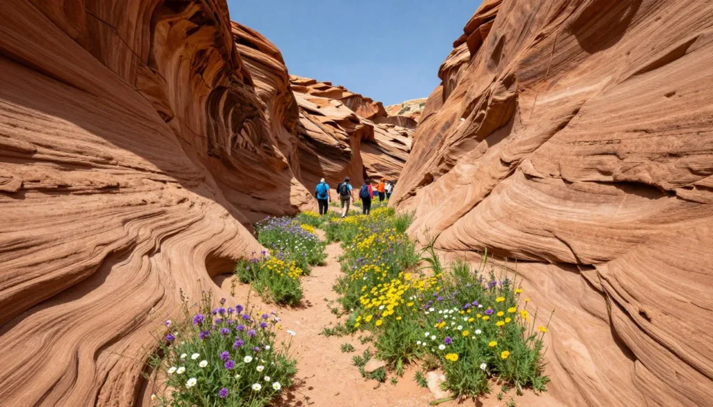 Little Wild Horse Canyon in spring with desert wildflowers blooming Little Wild Horse Canyon in spring with desert wildflowers blooming