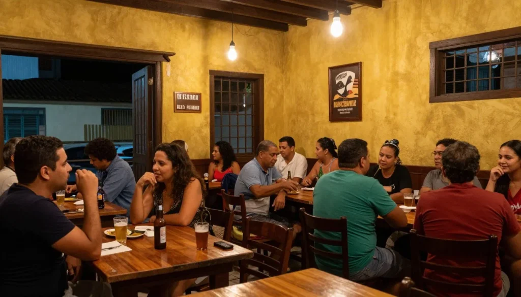 Lively botequim bar scene with locals socializing