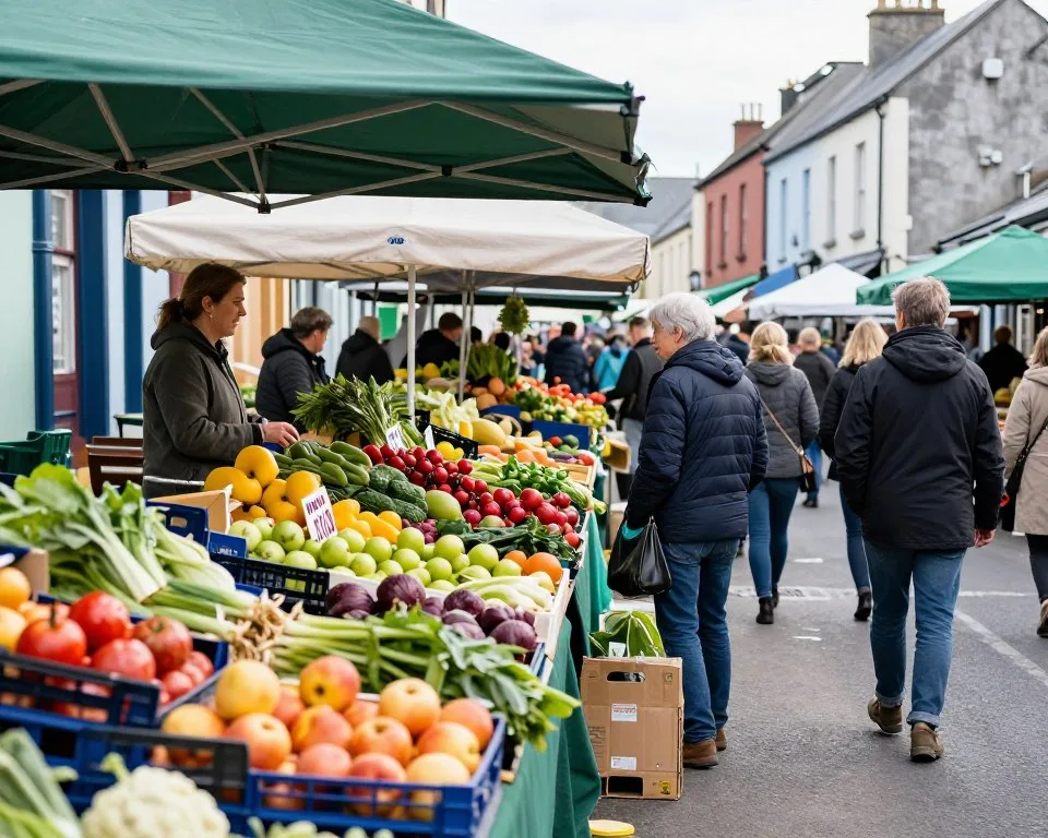 Local farmers market with fresh produce stalls in Tralee Local farmers market with fresh produce stalls in Tralee