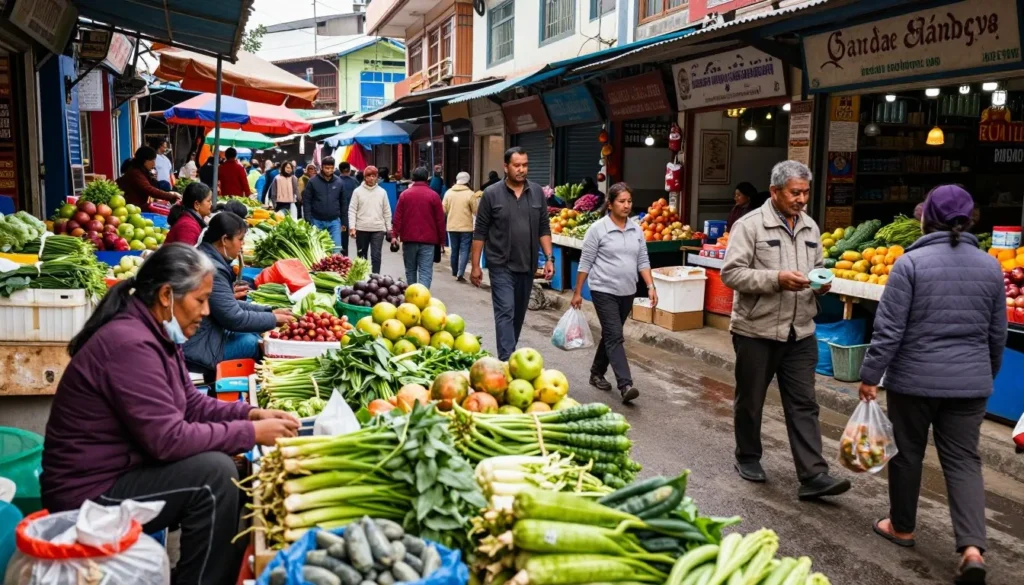 Local market in Gangtok with fresh produce and traditional shops
