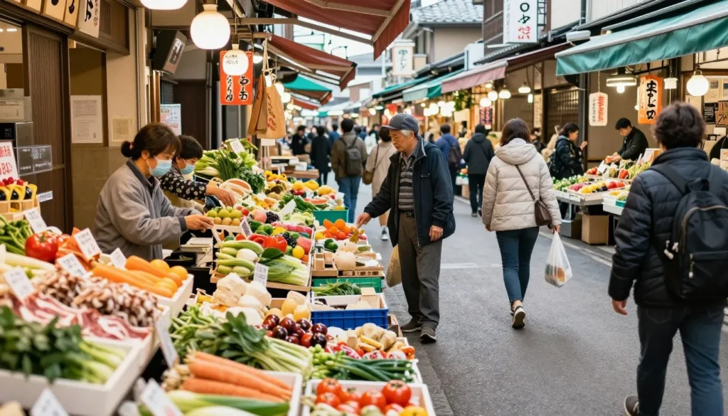 Local market in Hyogo Prefecture with fresh produce and goods Local market in Hyogo Prefecture with fresh produce and goods