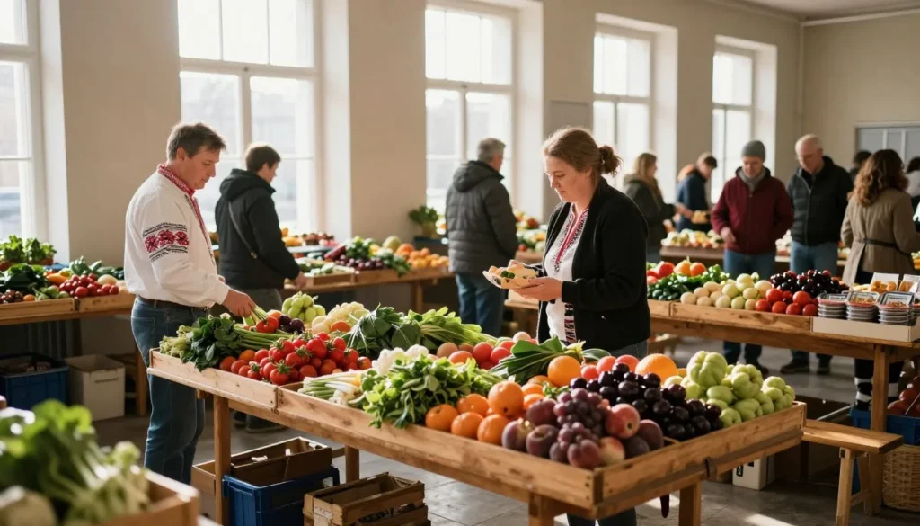 Local market in Vilnius with fresh produce and traditional products