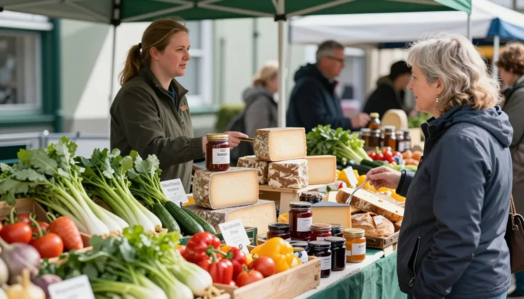 Local market stall displaying fresh Irish produce and artisan foods