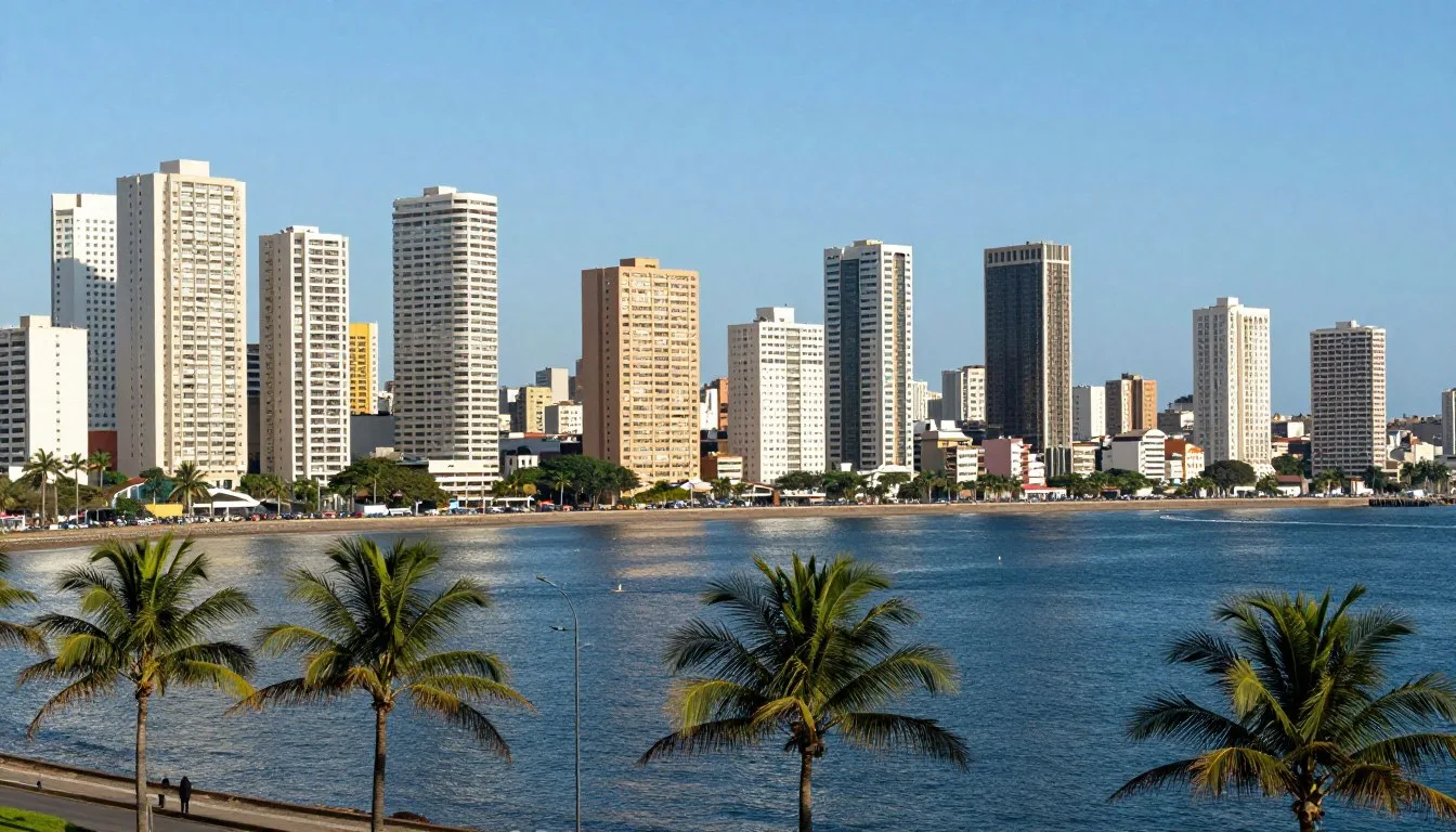 Luanda waterfront skyline with modern buildings along the bay