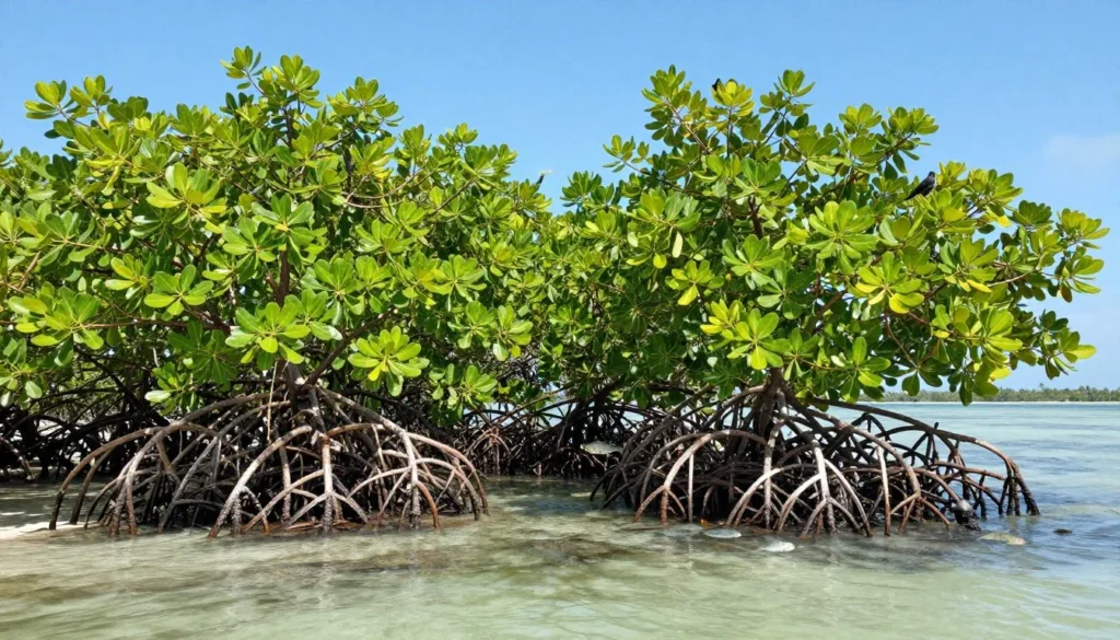 Lush mangrove forest ecosystem with diverse wildlife in Caye Caulker
