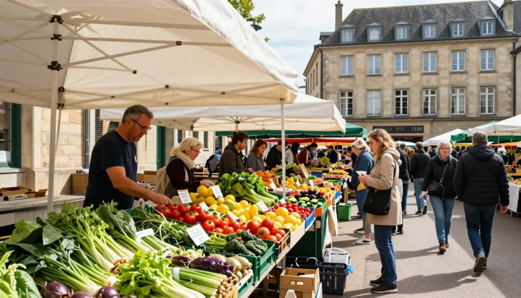 Luxembourg City Saturday morning market with vendors selling fresh produce and local goods