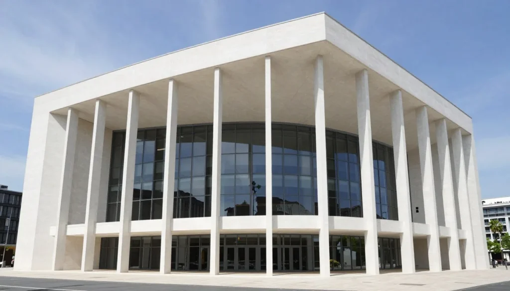 Luxembourg City contemporary Philharmonie concert hall with distinctive white column architecture