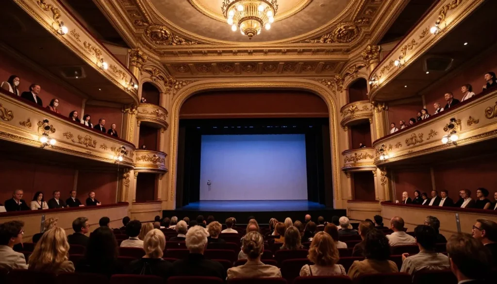 Luxembourg City theater interior with audience watching performance