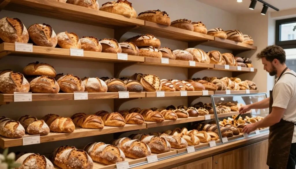 Luxembourg City traditional bakery display with fresh pastries and breads
