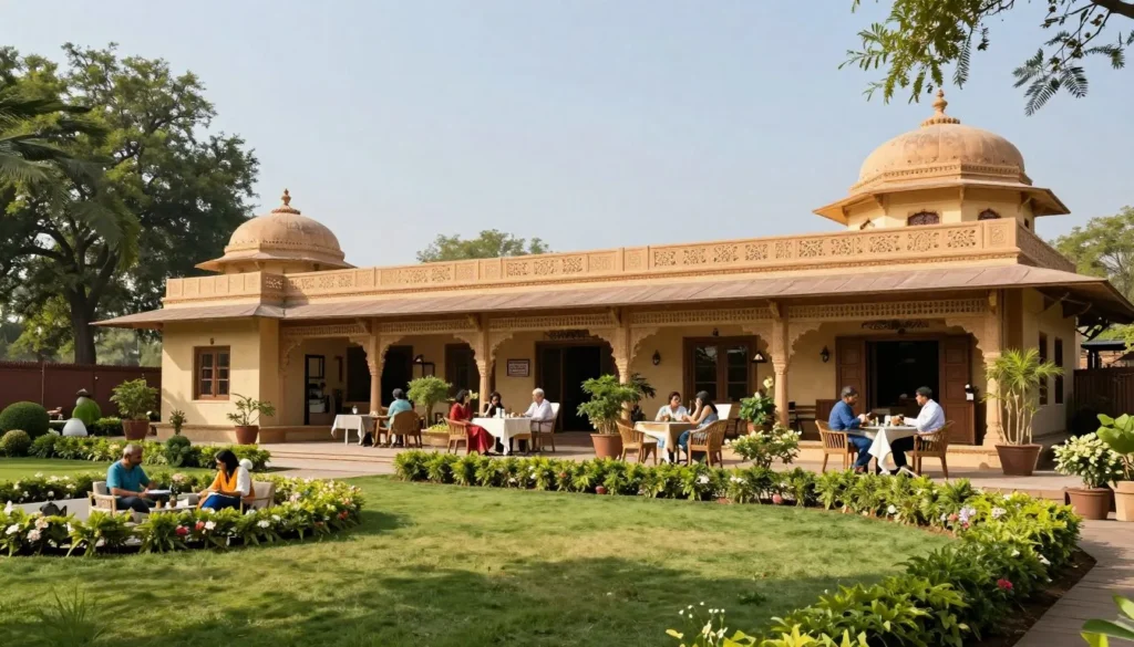 Luxury wildlife resort exterior near Ranthambore National Park with natural surroundings