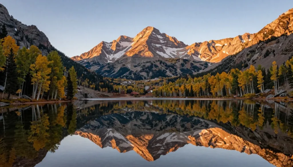Maroon Bells mountain peaks reflection in lake Maroon Bells mountain peaks reflection in lake