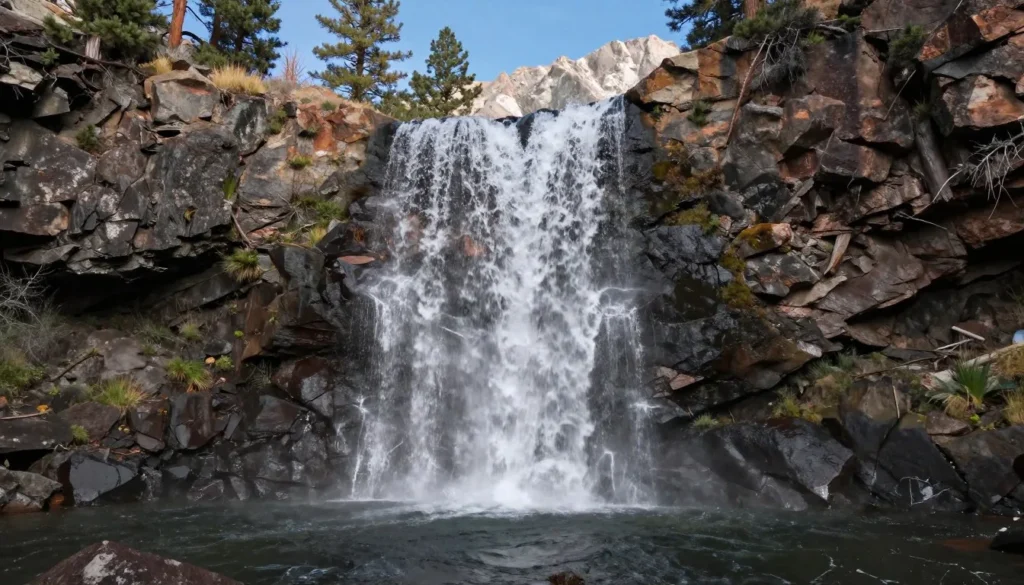 Mary Jane Falls waterfall cascading over rocks in Spring Mountains canyon Mary Jane Falls waterfall cascading over rocks in Spring Mountains canyon