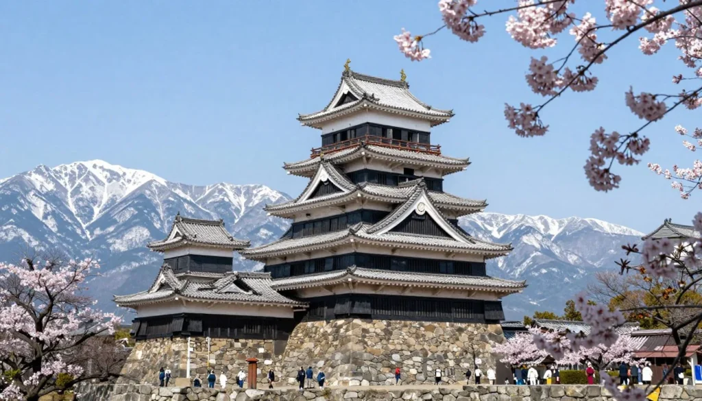 Matsumoto Castle with snow-capped Japanese Alps in background