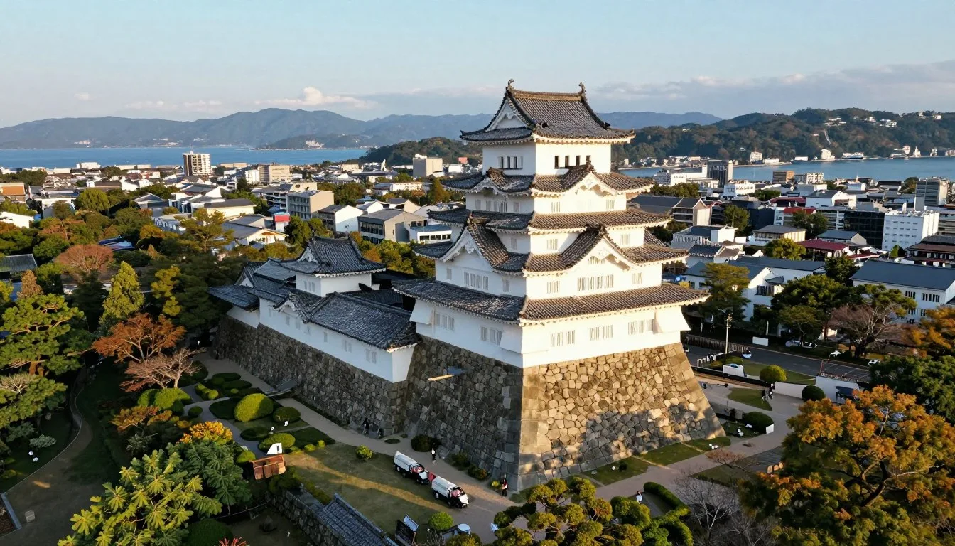 Matsuyama Castle overlooking the city with traditional architecture and surrounding gardens