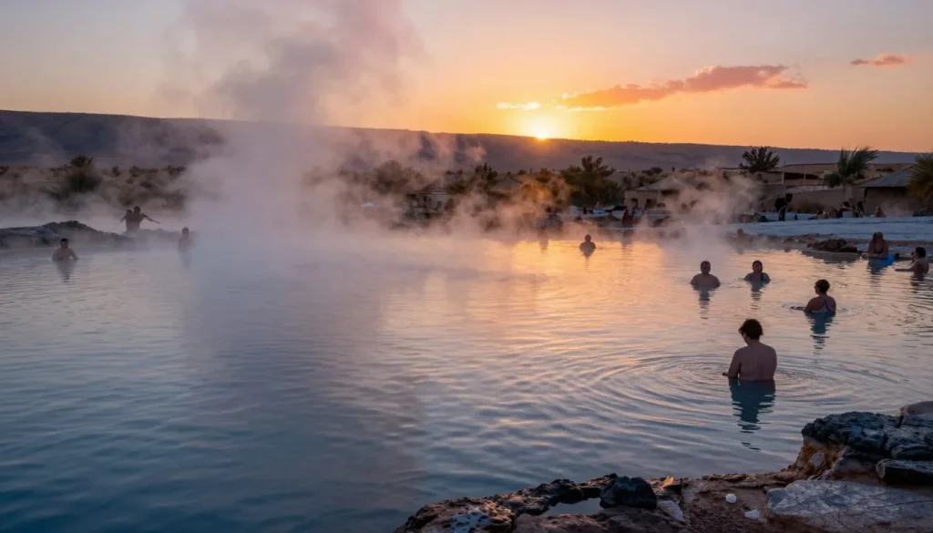 Meadow Hot Springs during golden hour with steam rising Meadow Hot Springs during golden hour with steam rising